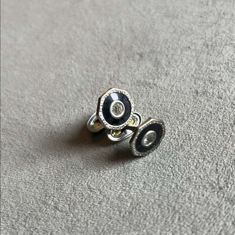 Vintage Silvertone and Black Enamel cuff links